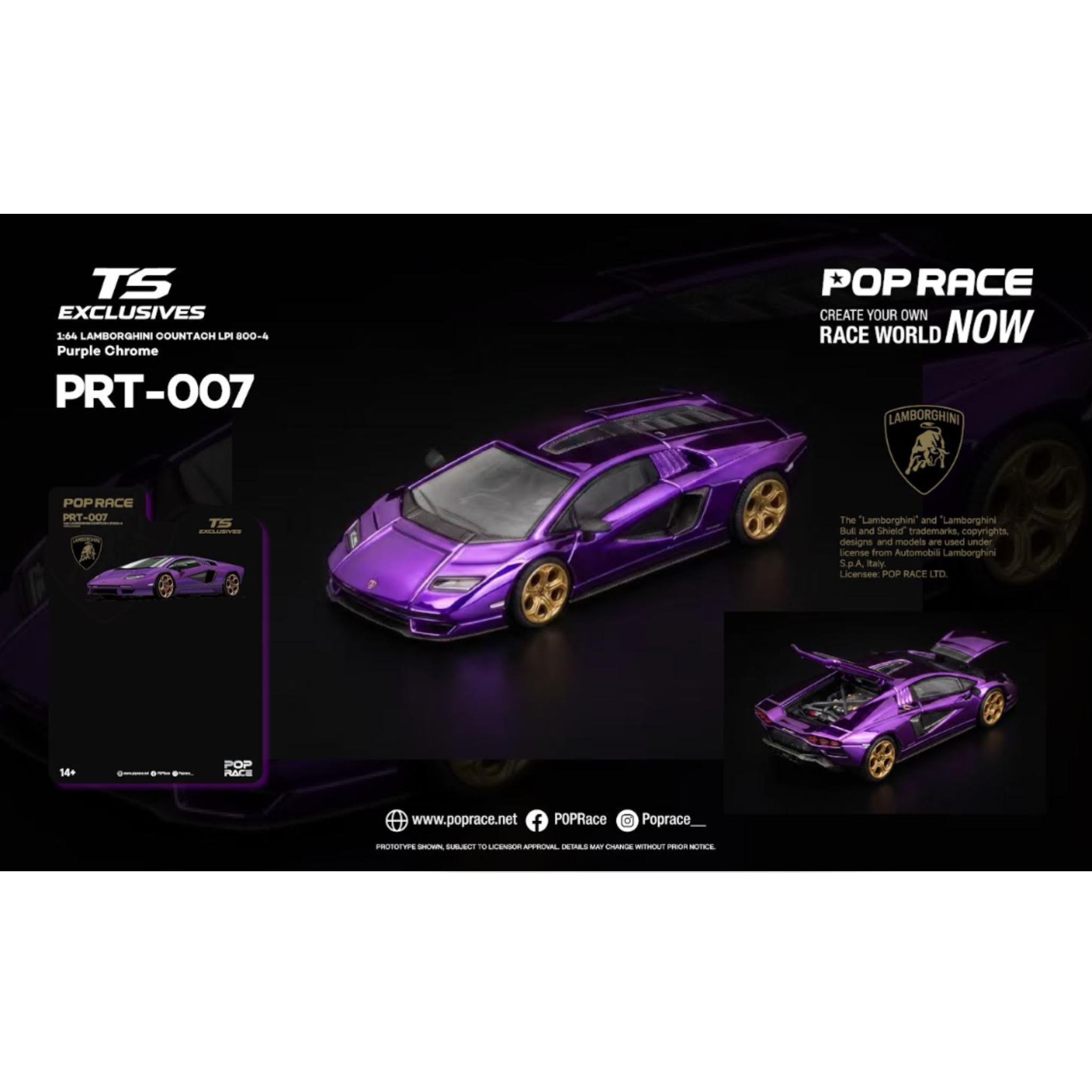 Pop Race x TS Exclusives Lamborghini Countach LPI 800-4 Purple Chrome - PRT007 (Preorder)