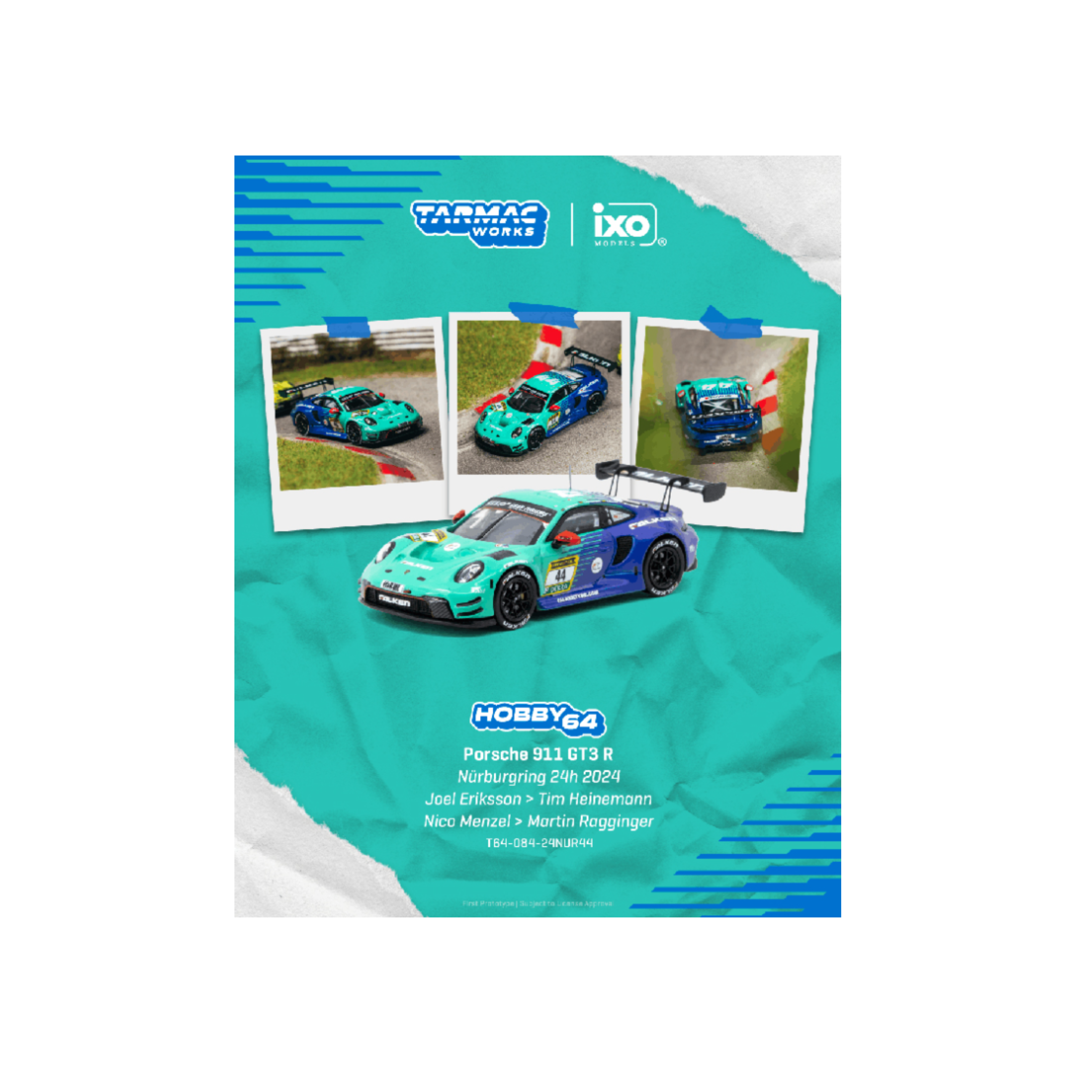 Tarmac Works Porsche 911 GT3 R Nürburgring 24h 2024 Joel Eriksson / Tim Heinemann / Nico Menzel / Martin Ragginger - Hobby64 (Preorder)