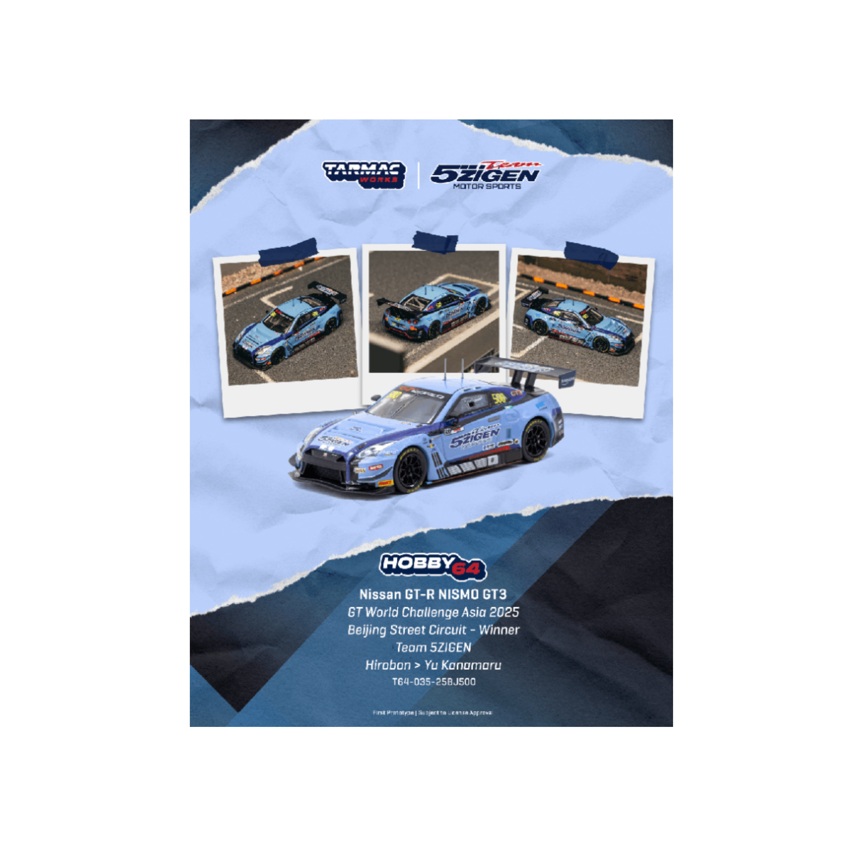 Tarmac Works Nissan GT-R NISMO GT3 GT World Challenge Asia 2025 Beijing Street Circuit – Winner TEAM 5ZIGEN Hirobon / Yu Kanamaru - Hobby64 (Preorder)