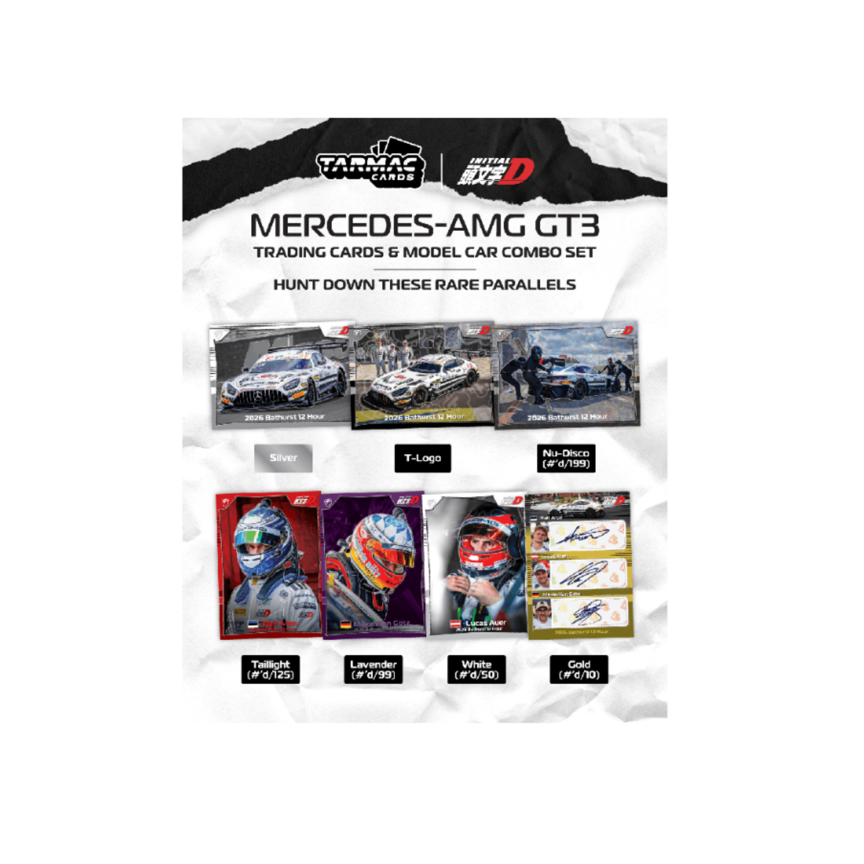 Tarmac Works Mercedes-AMG GT3 Bathurst 12 Hrs 2026 Craft-Bamboo Racing Ralf Aron / Lucas Auer / Maximilian Götz Model Car + Trading Cards Combo Set- Hobby64 (Preorder)