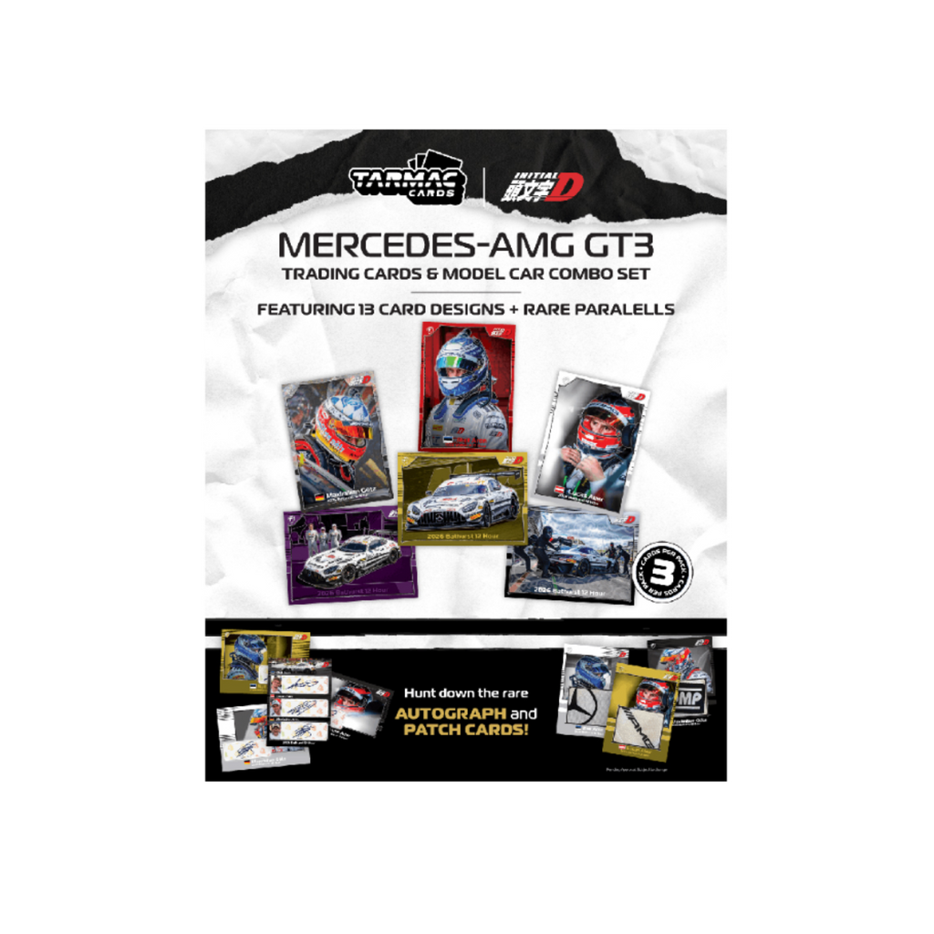 Tarmac Works Mercedes-AMG GT3 Bathurst 12 Hrs 2026 Craft-Bamboo Racing Ralf Aron / Lucas Auer / Maximilian Götz Model Car + Trading Cards Combo Set- Hobby64 (Preorder)
