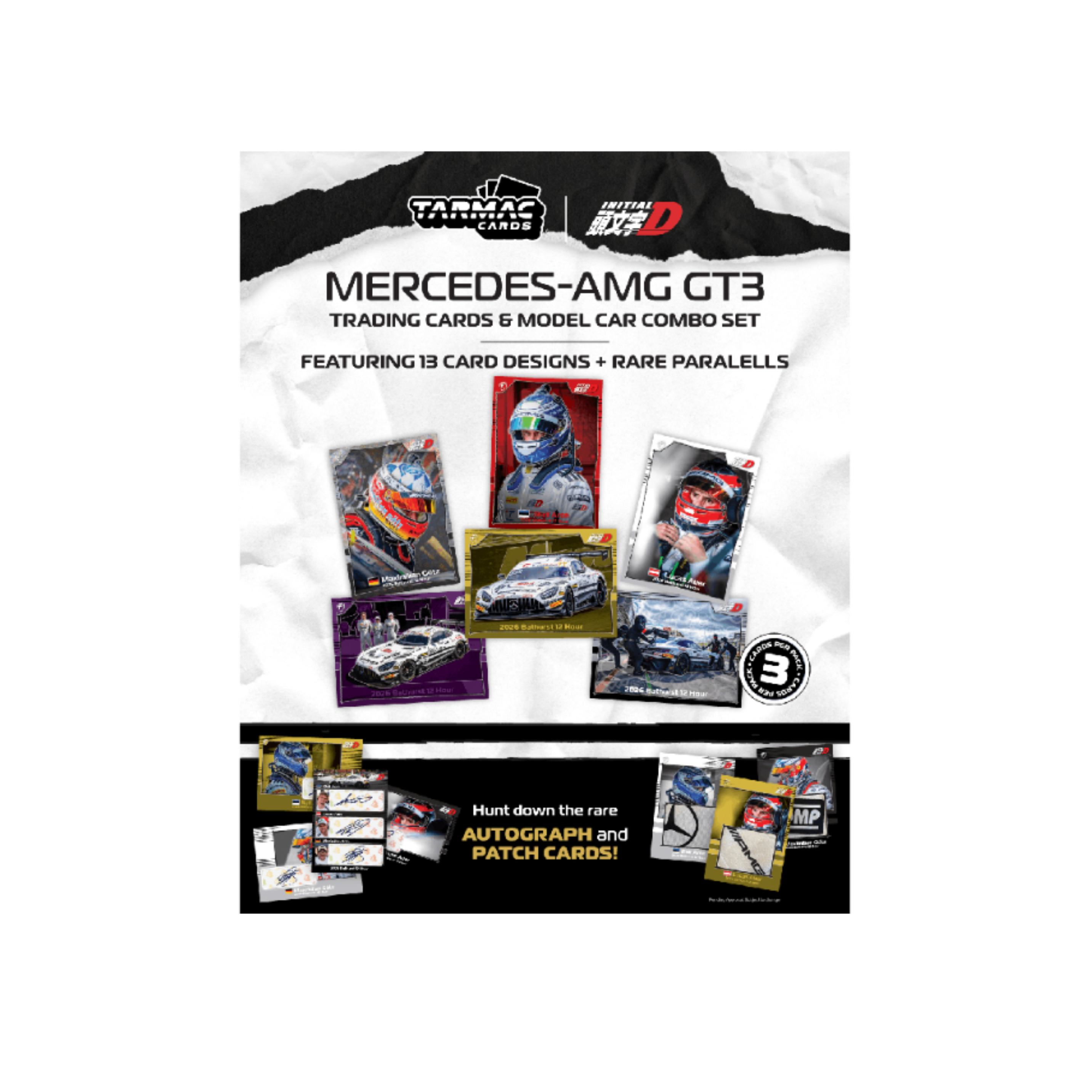 Tarmac Works Mercedes-AMG GT3 Bathurst 12 Hrs 2026 Craft-Bamboo Racing Ralf Aron / Lucas Auer / Maximilian Götz Model Car + Trading Cards Combo Set- Hobby64 (Preorder)