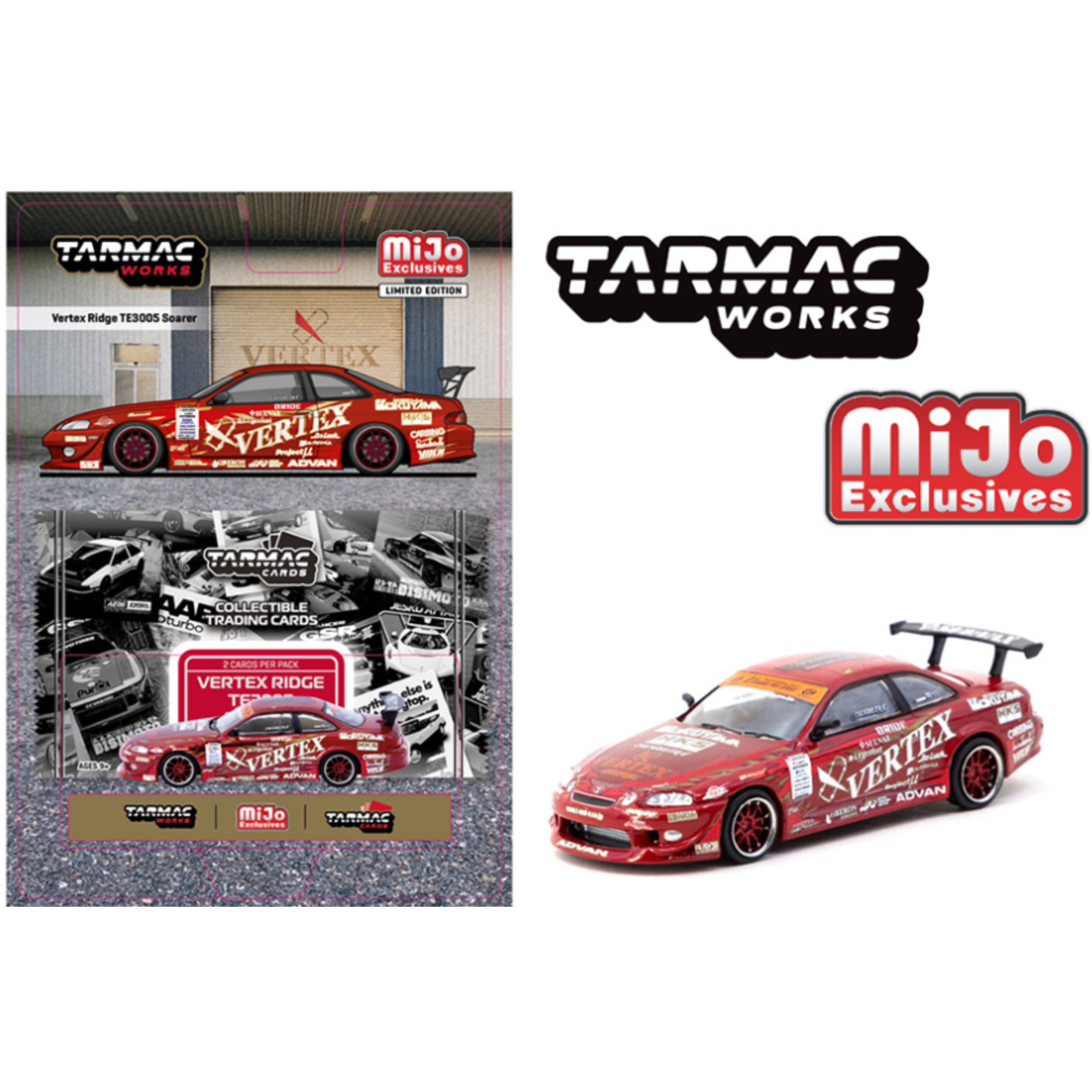 Tarmac Works Vertex Ridge TE3005 Soarer with Trading Card – Red – Global64 – MiJo Exclusives