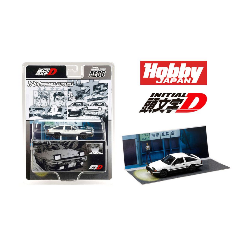 Hobby Japan Initial D Diorama Set Series Toyota SPRINTER TRUENO (AE86)/ INITIAL D Takumi Fujiwara VS Takeshi Nakazato with Collector Card (Preorder)
