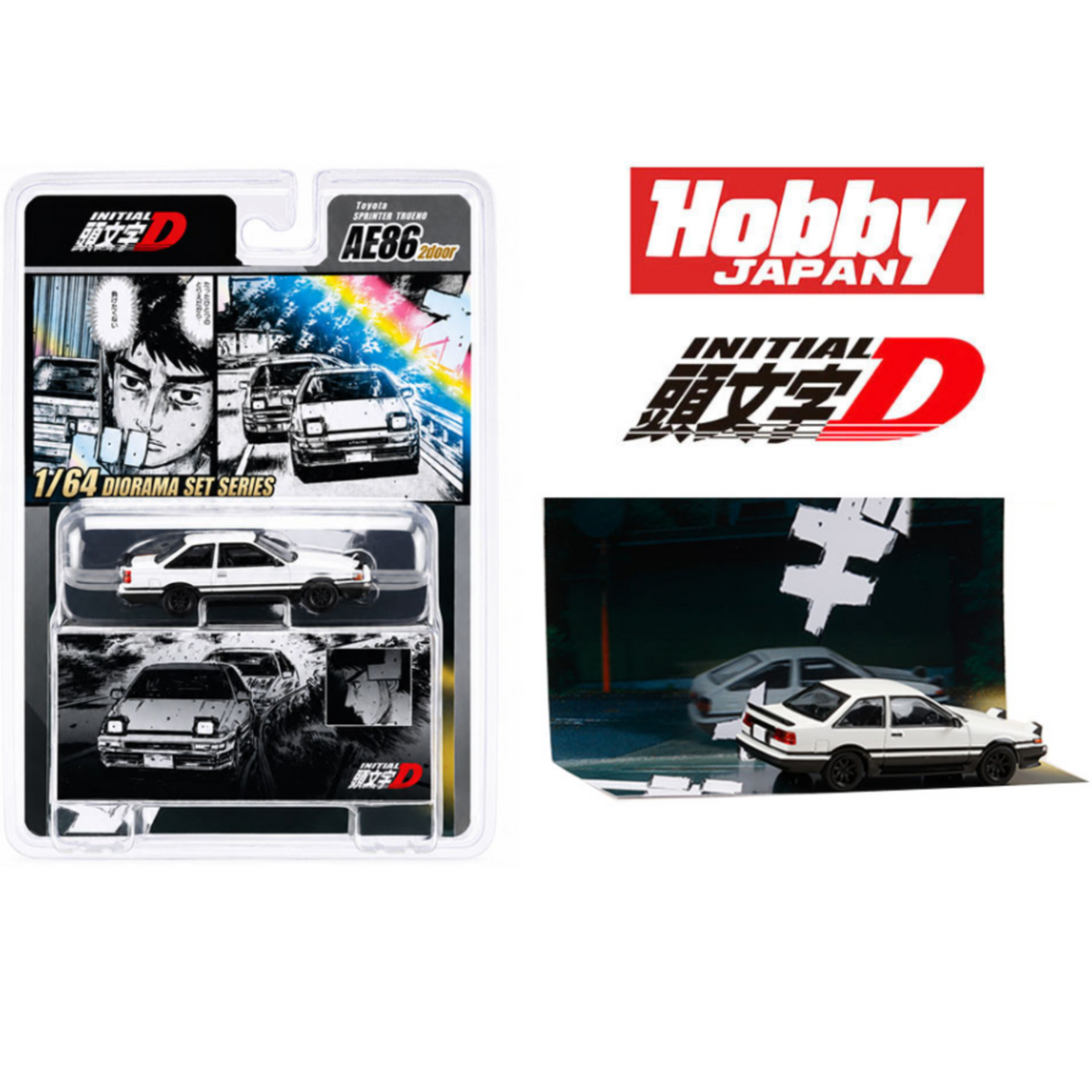 Hobby Japan Initial D Diorama Set Series Toyota Sprinter Trueno (AE86) 2-Door Initial D Shinji Inui VS Takumi Fujiwara (Preorder)