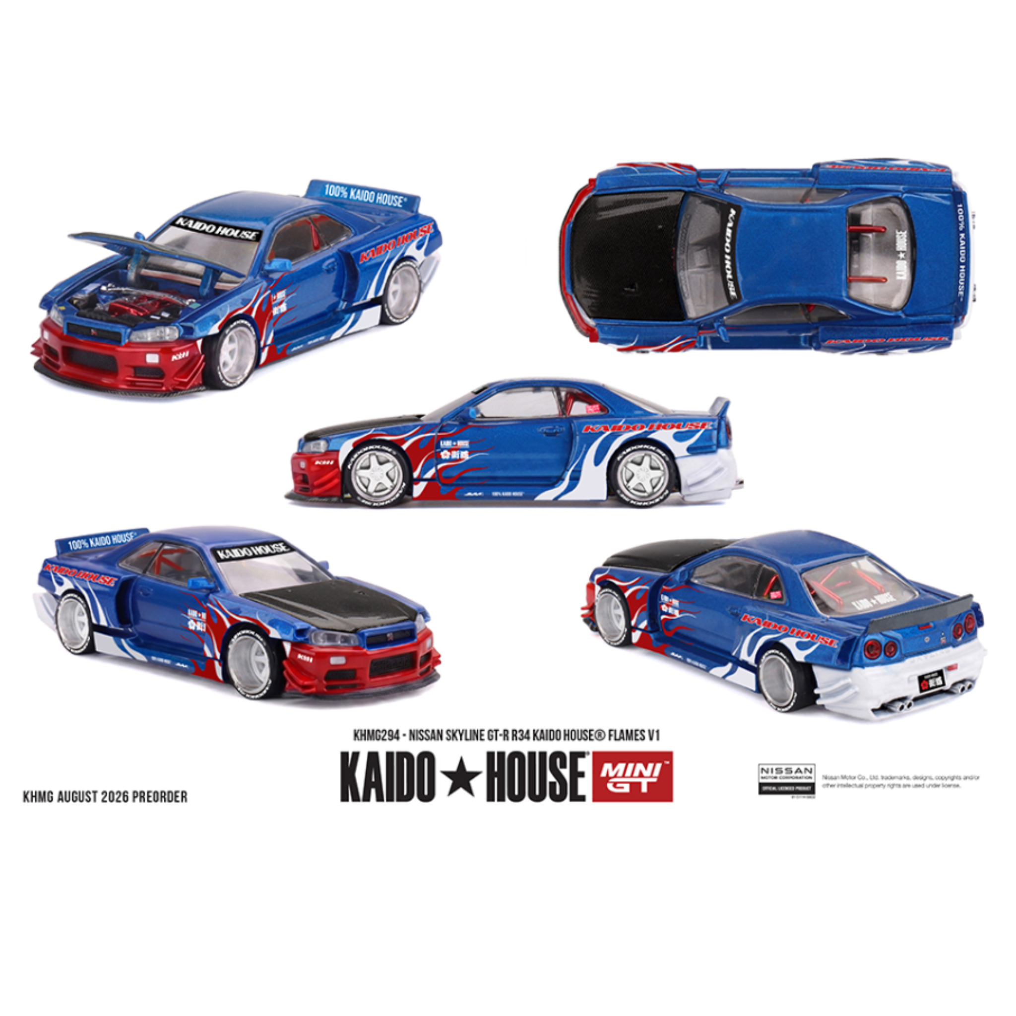 Kaido House x Mini GT Nissan Skyline GT-R R34 Kaido House Flames V1 (Preorder)
