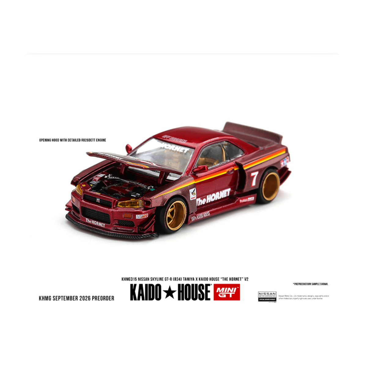 Kaido House x Mini GT Nissan Skyline GT-R (R34) Tamiya x Kaido House “The Hornet” V2 – M. Red Carbon (Preorder)