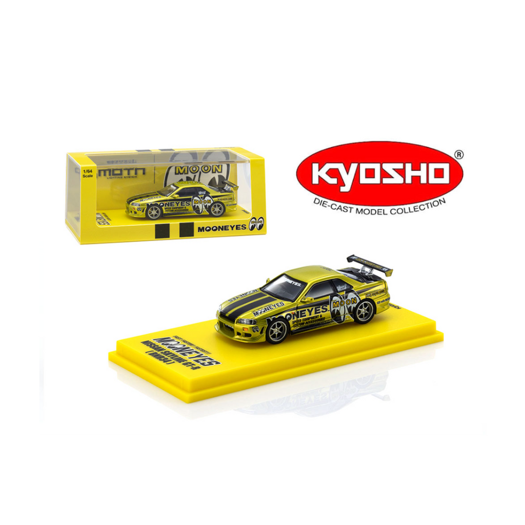 Kyosho Nissan GT-R (R-34) Mooneye’s 1 with MOTN LED Base Compatible -Liquid Yellow (Preorder)