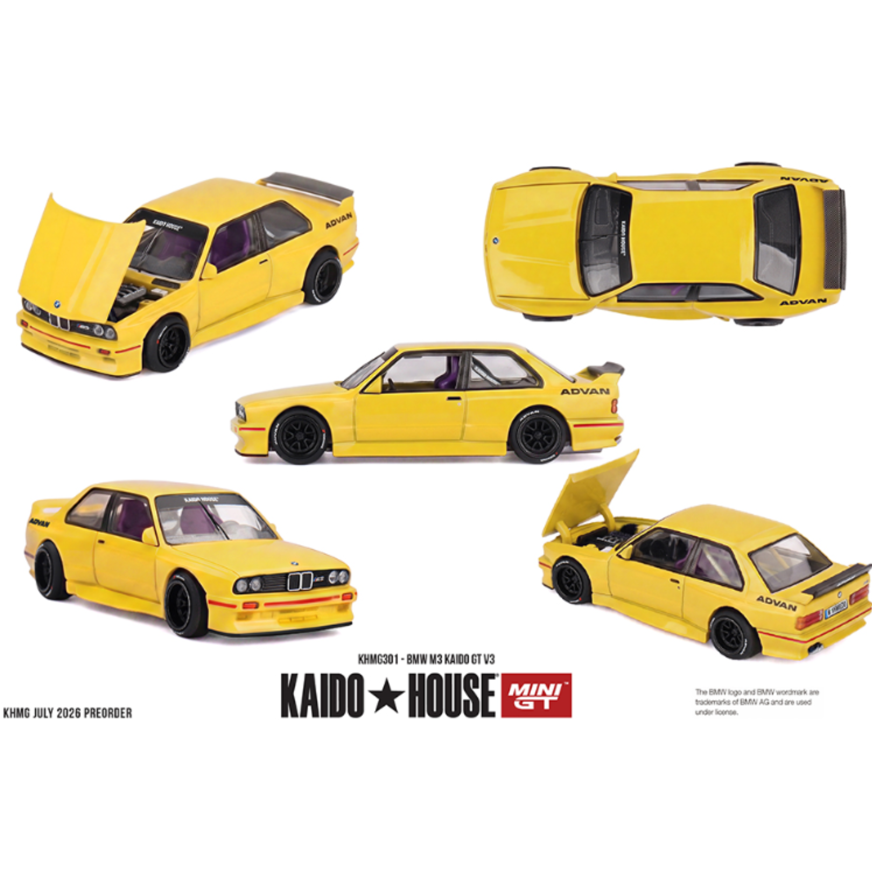 Kaido House x Mini GT BMW M3 Kaido GT V3 ADVAN – Yellow (Preorder)