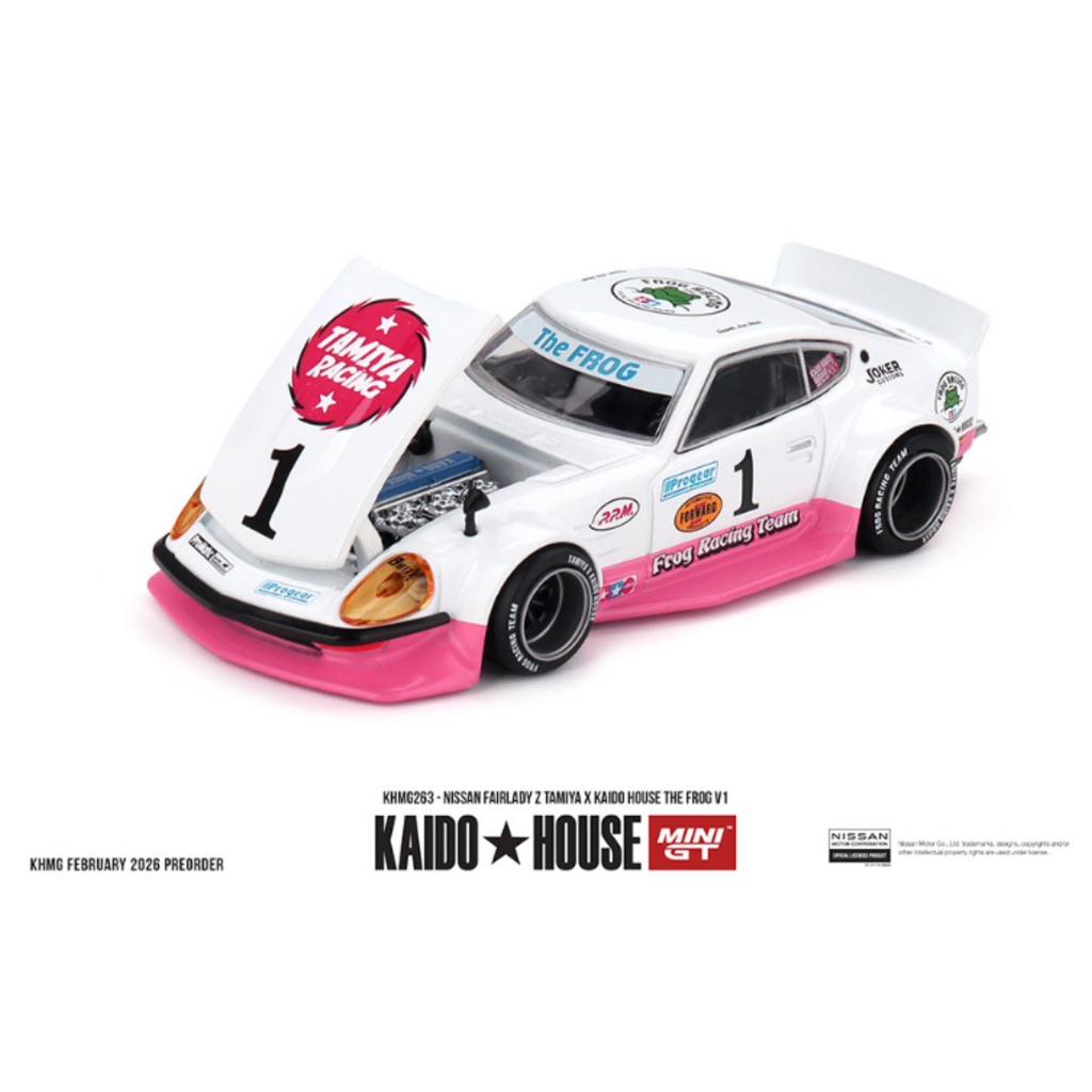 Kaido House x Mini GT Nissan Fairlady Z Tamiya x Kaido House The Frog V1 – White/Pink