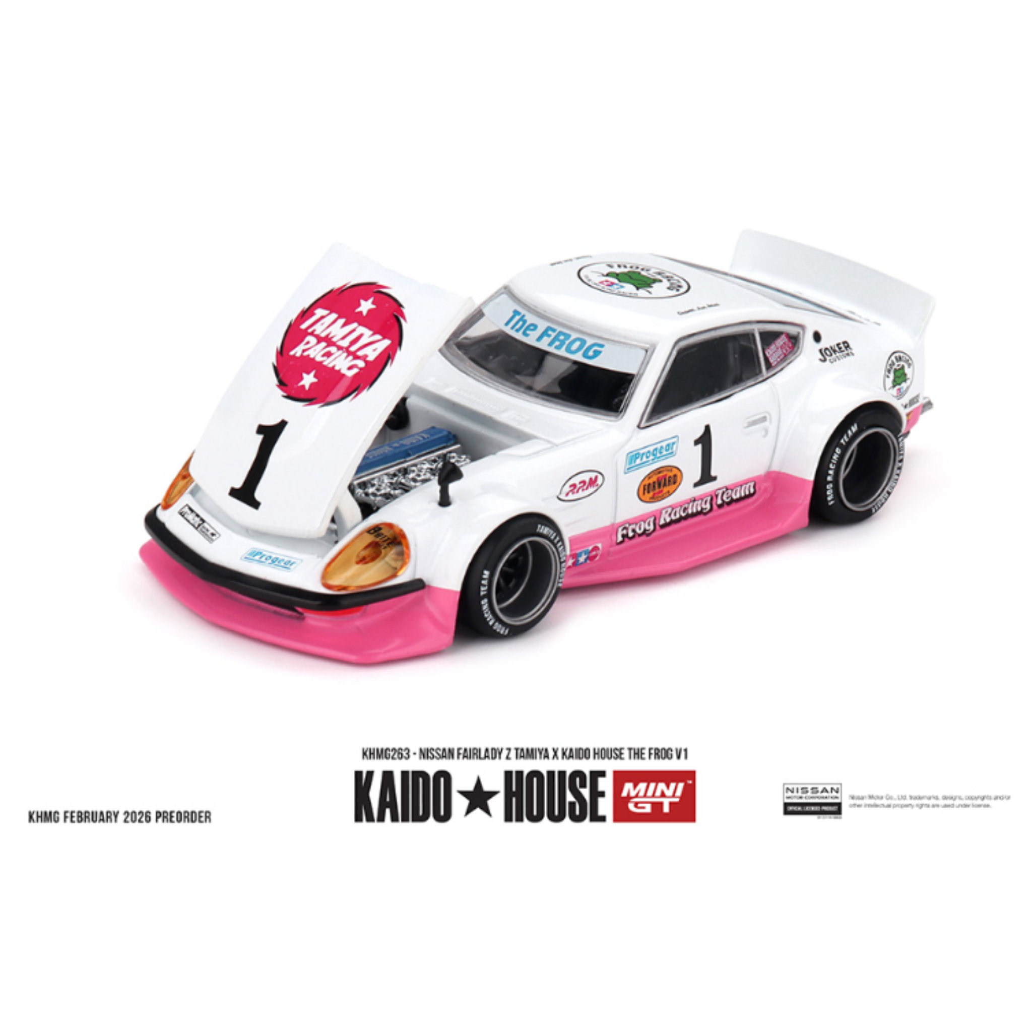 Kaido House x Mini GT Nissan Fairlady Z Tamiya x Kaido House The Frog V1 – White/Pink