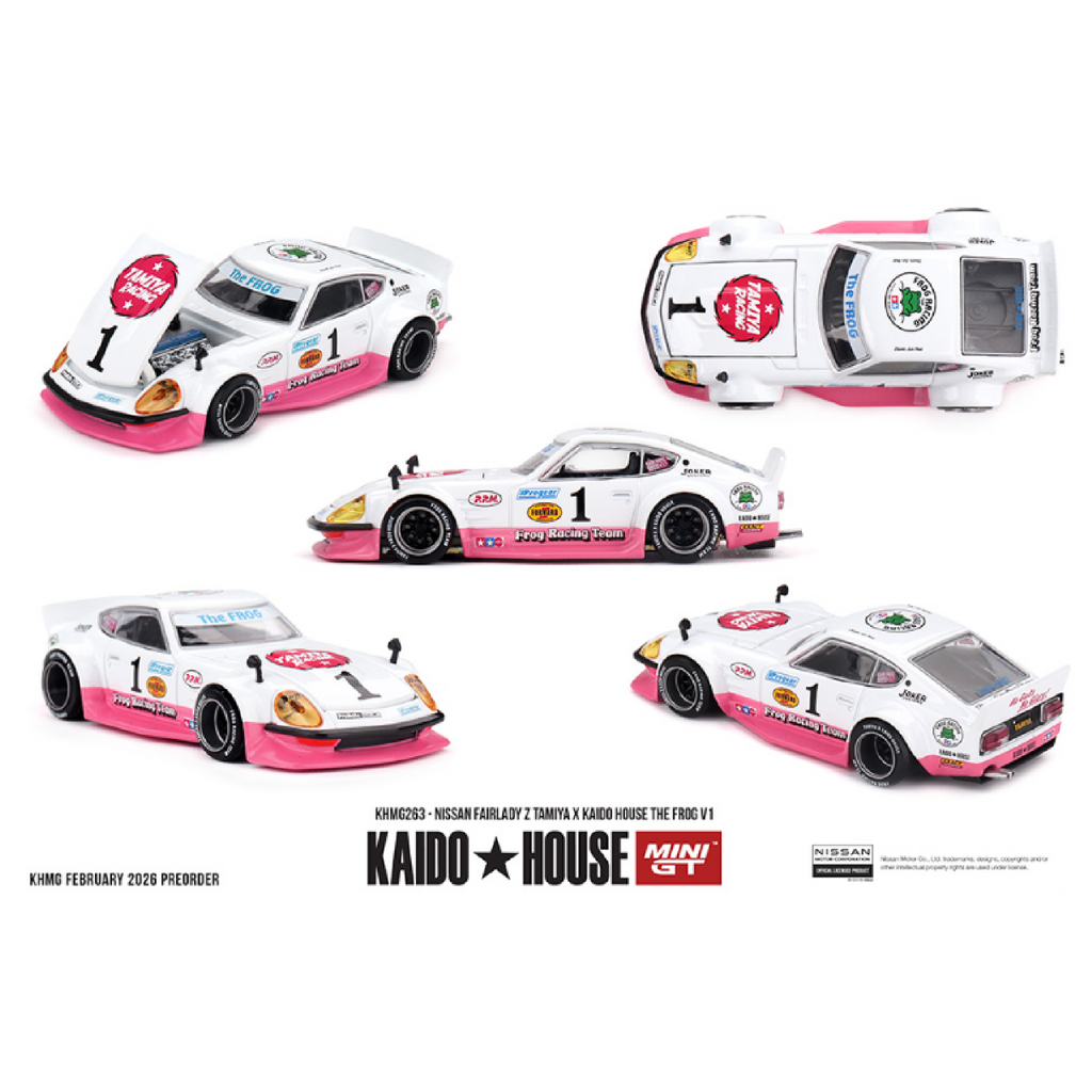 Kaido House x Mini GT Nissan Fairlady Z Tamiya x Kaido House The Frog V1 – White/Pink