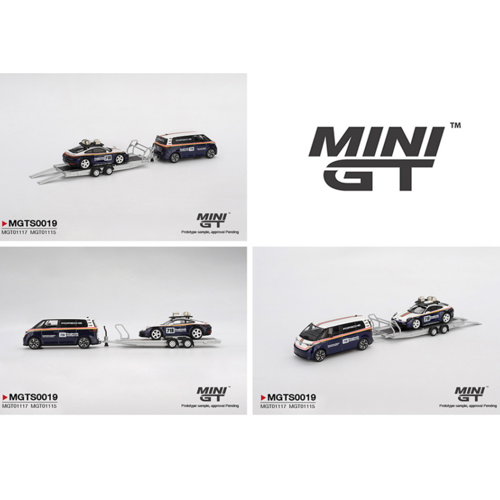 Mini GT Porsche 911 Dakar #718 / Volkswagen ID. Buzz Porsche Centrum Gelderland Roughroads Set