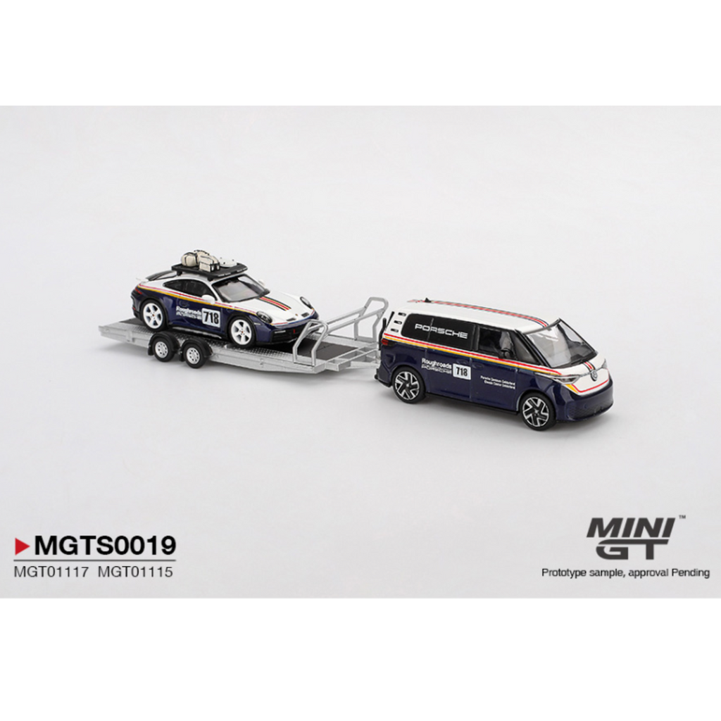 Mini GT Porsche 911 Dakar #718 / Volkswagen ID. Buzz Porsche Centrum Gelderland Roughroads Set