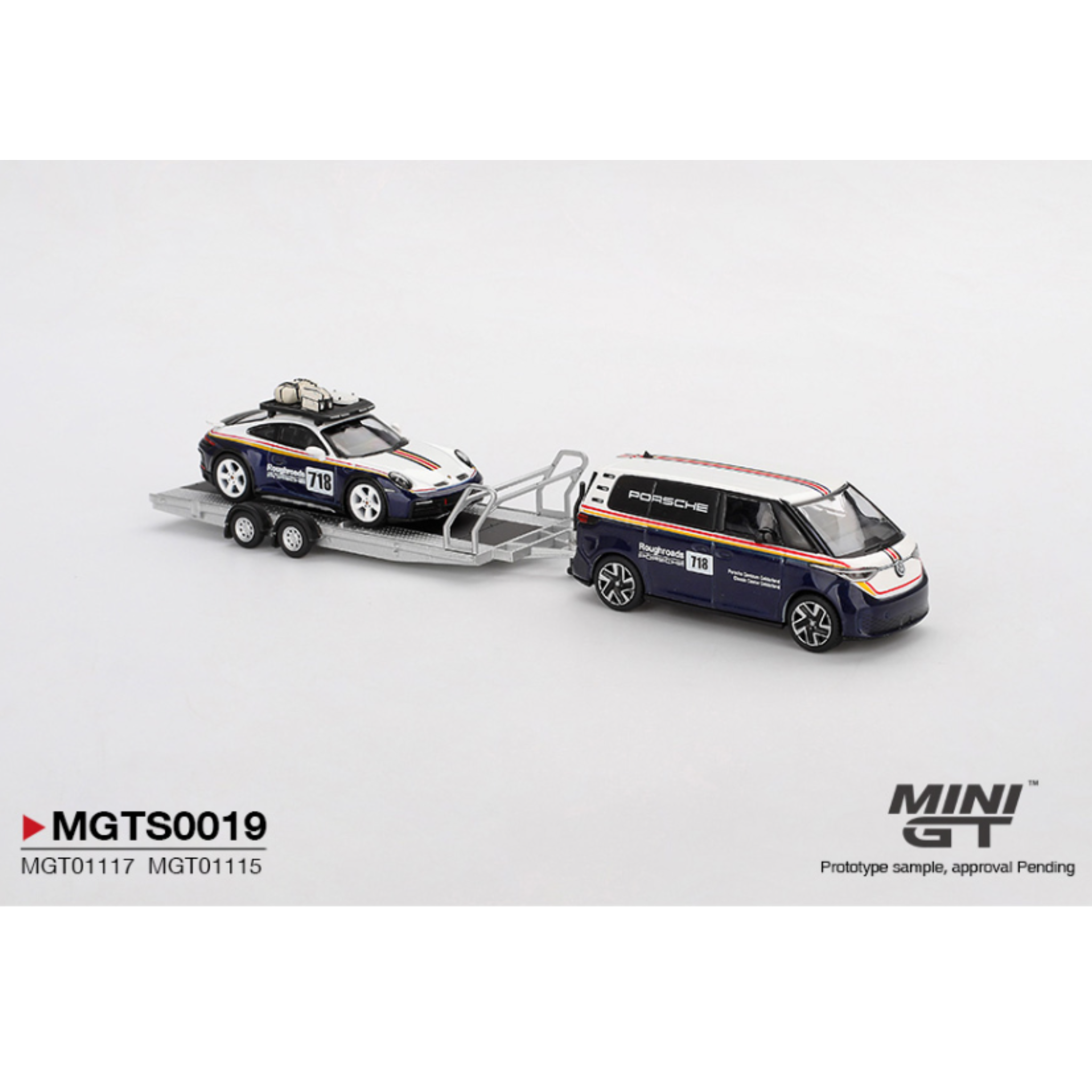 Mini GT Porsche 911 Dakar #718 / Volkswagen ID. Buzz Porsche Centrum Gelderland Roughroads Set