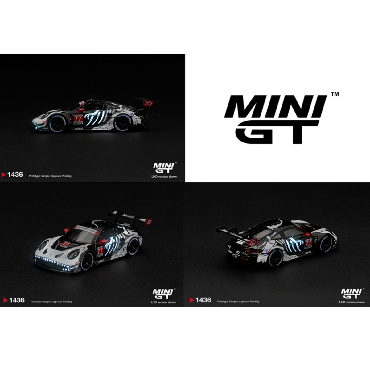 Mini GT Porsche 911 GT3 R (992) #77 AO Racing “Skeleton Rexy” 2026 IMSA Petit Le Mans – (Glow in the Dark) – Limited Edition (Preorder)