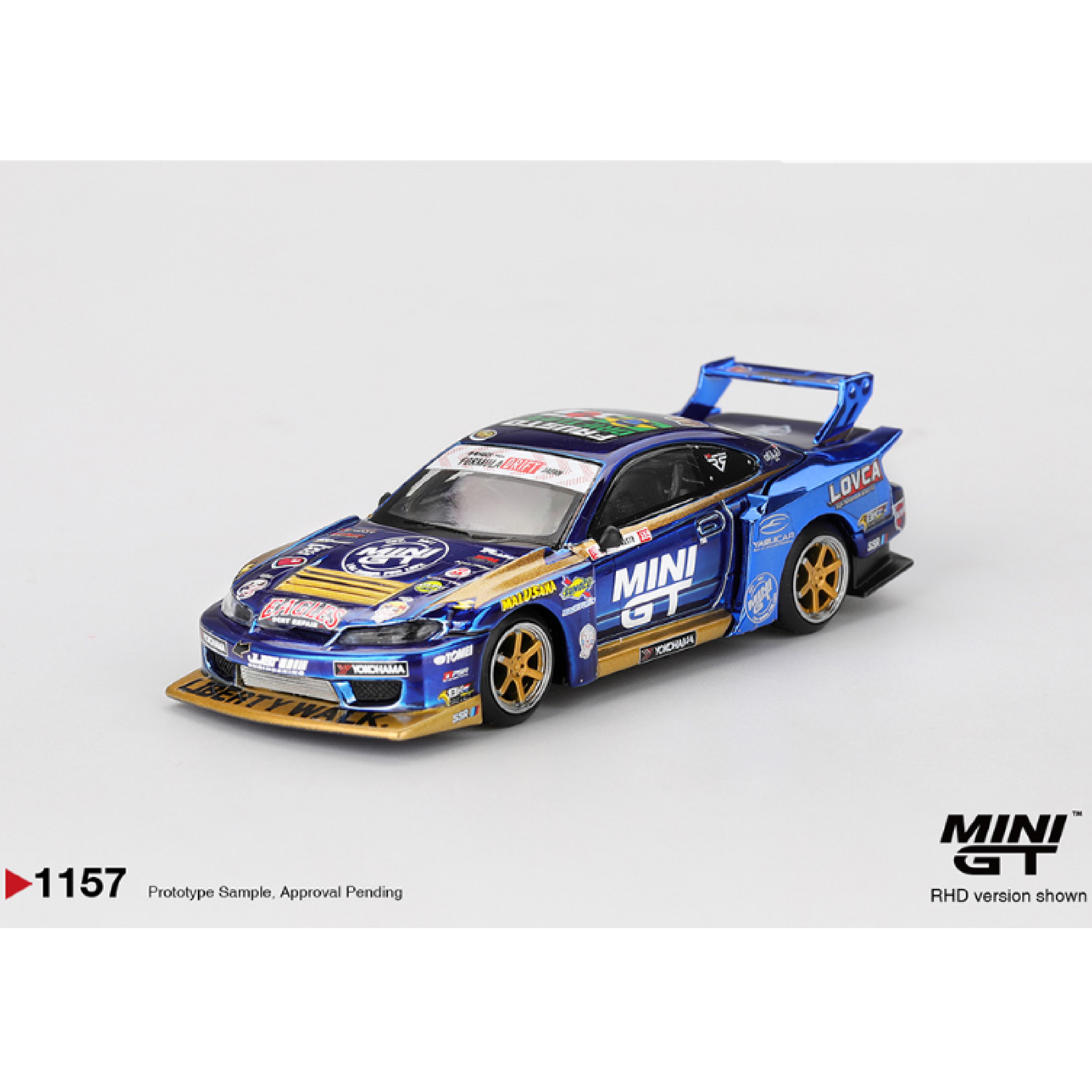 Mini GT Nissan LB-Super Silhouette S15 SILVIA #555 Team MINI GT Liberty Walk 2025 Formula Drift – Chrome Blue