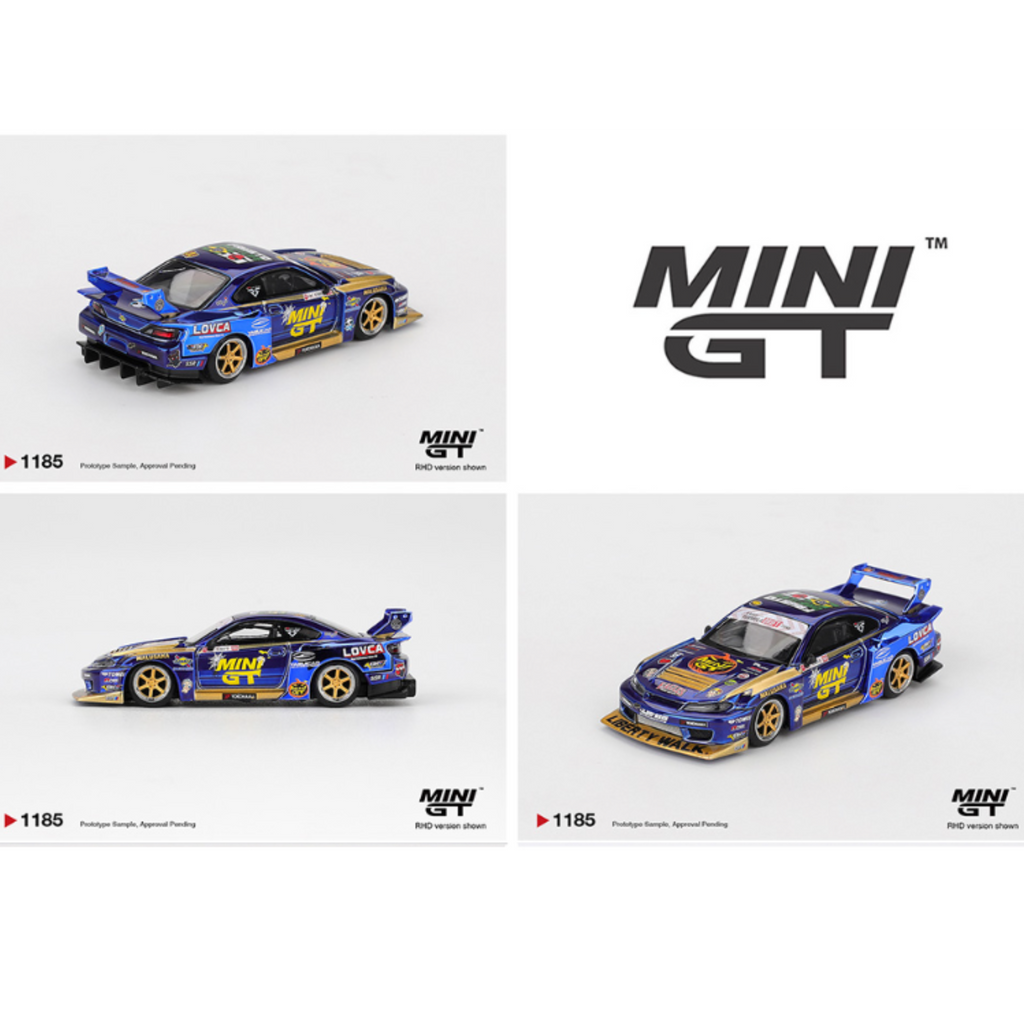 Mini GT Nissan LB-Super Silhouette S15 SILVIA #555 Team MINI GT Liberty Walk 2025 Formula Drift Halloween Special – Chrome Blue