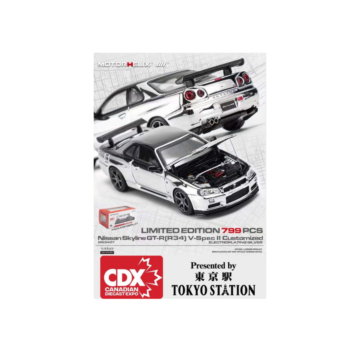 Motorhelix - Nissan Skyline GT-R (R34) V-Spec II Customized Electroplating Silver CDX Exclusive