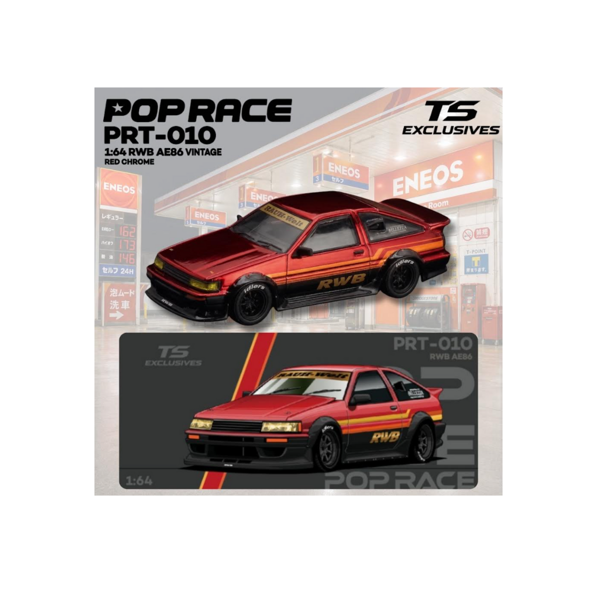 Pop Race x TS Exclusives RWB AE86 Vintage Red Chrome (Preorder)