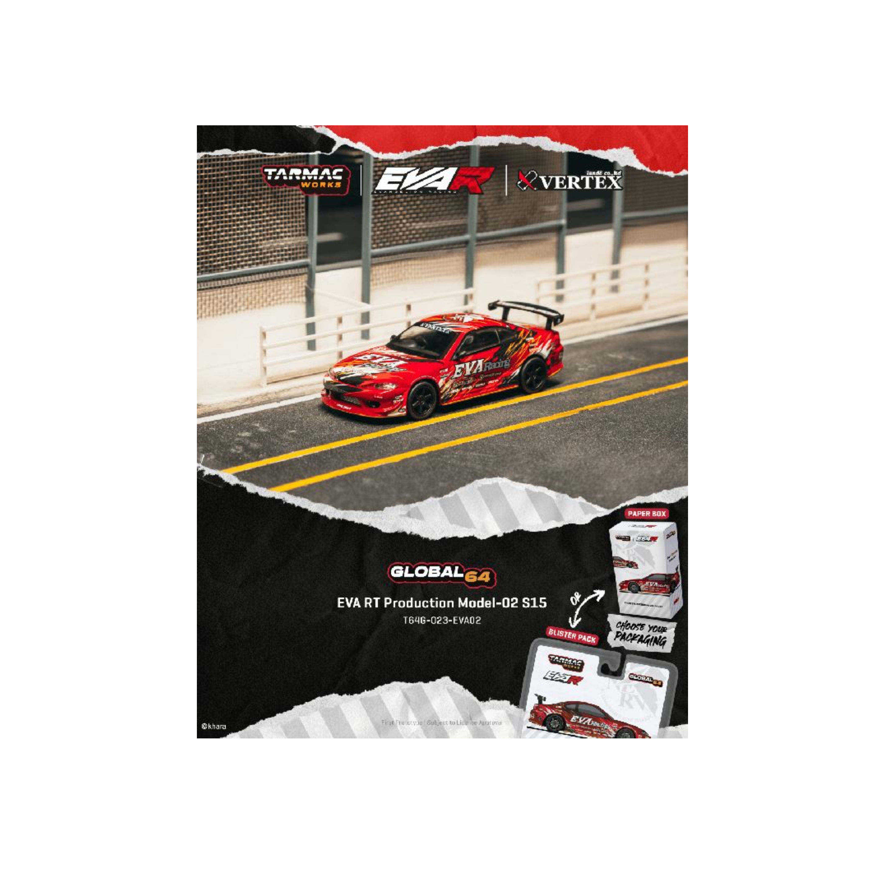 Tarmac Works EVA RT Production Model-02 Nissan S15 – Vertex – Global64 (Preorder)
