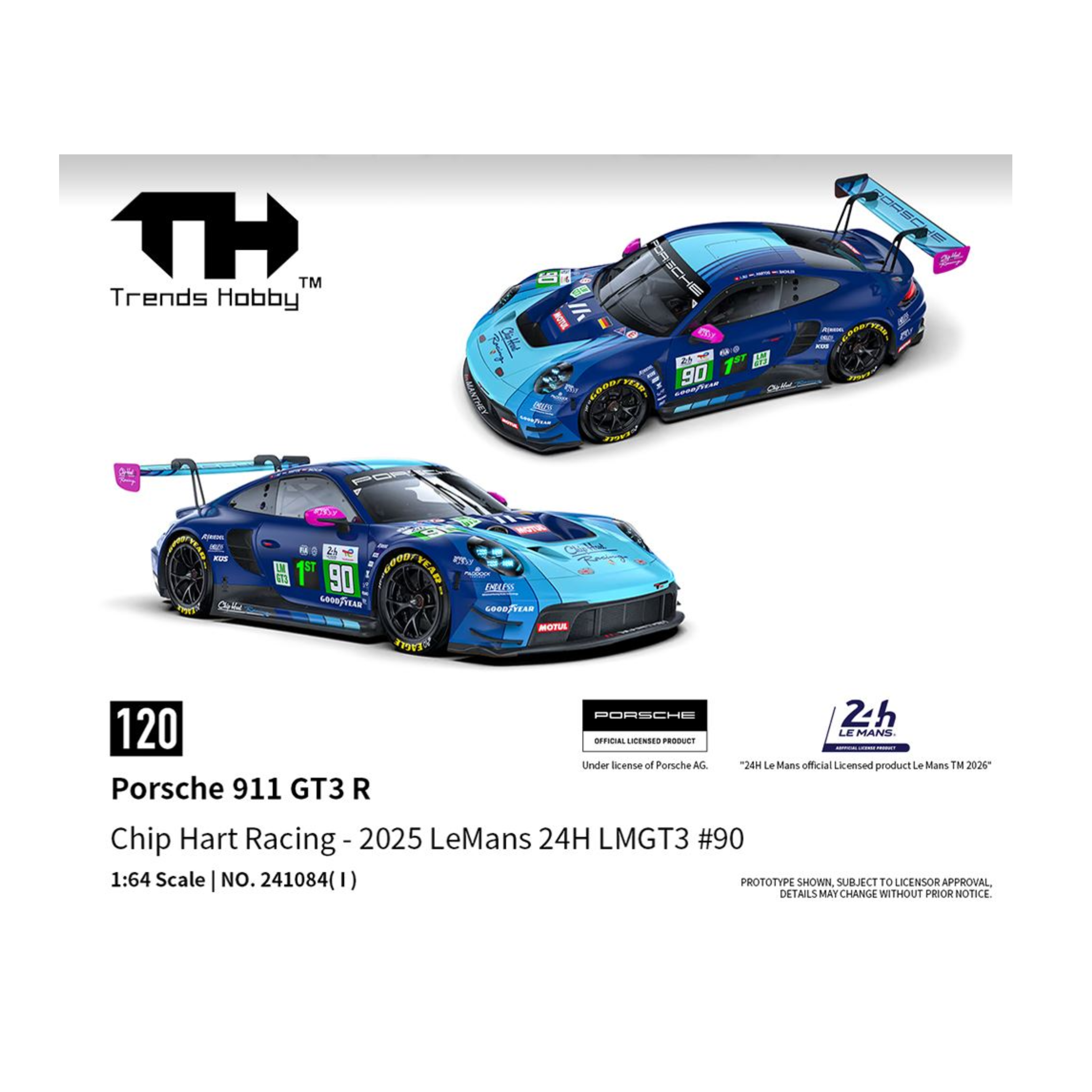 Trends Hobby Porsche 911 GT3 R Le Man 24 Hrs 2025 #90 Chip Hart Racing – Limited Edition (Preorder)
