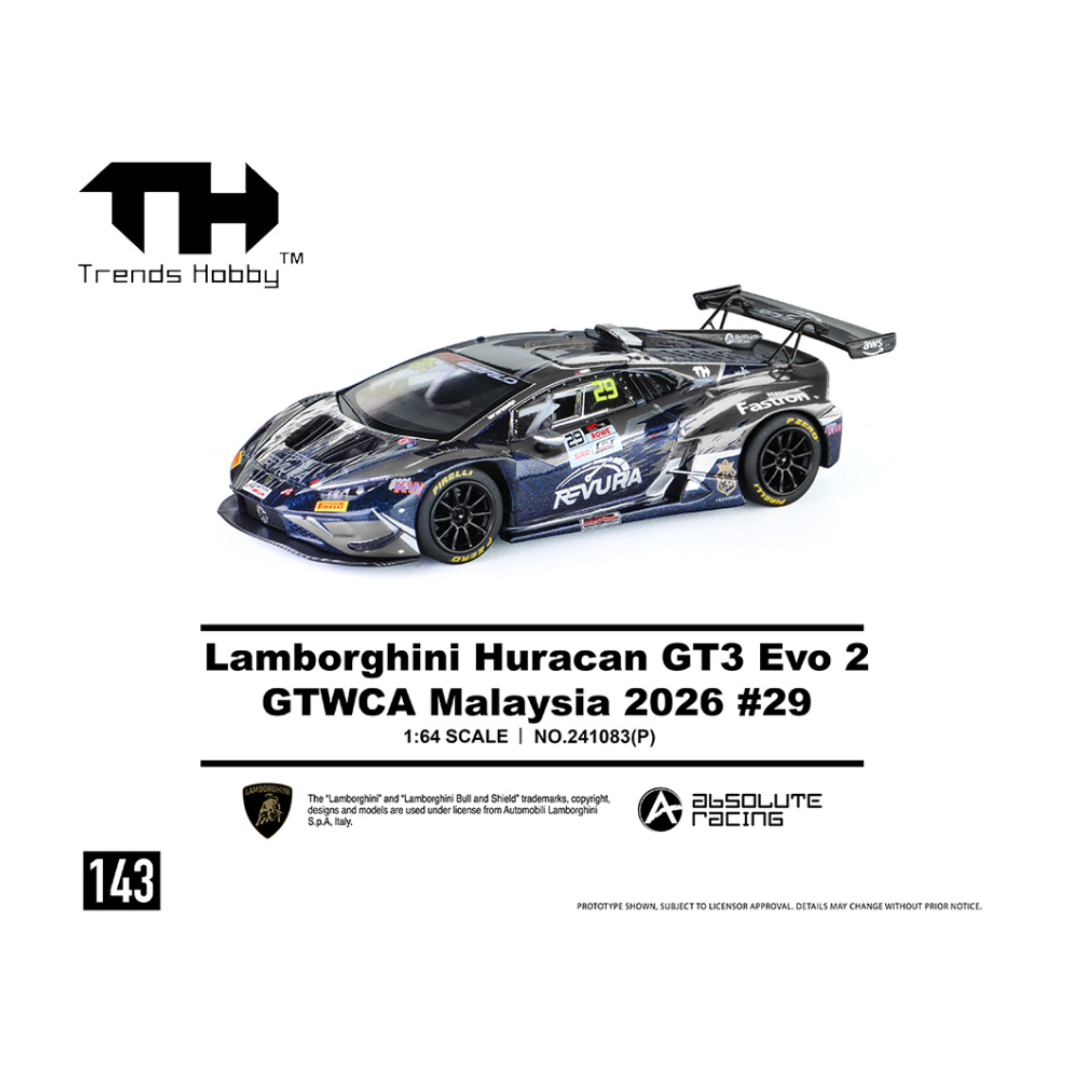 Trends Hobby Lamborghini Huracan GT3 EVO – GTWCA Malaysia 2026 #29 (Preorder)