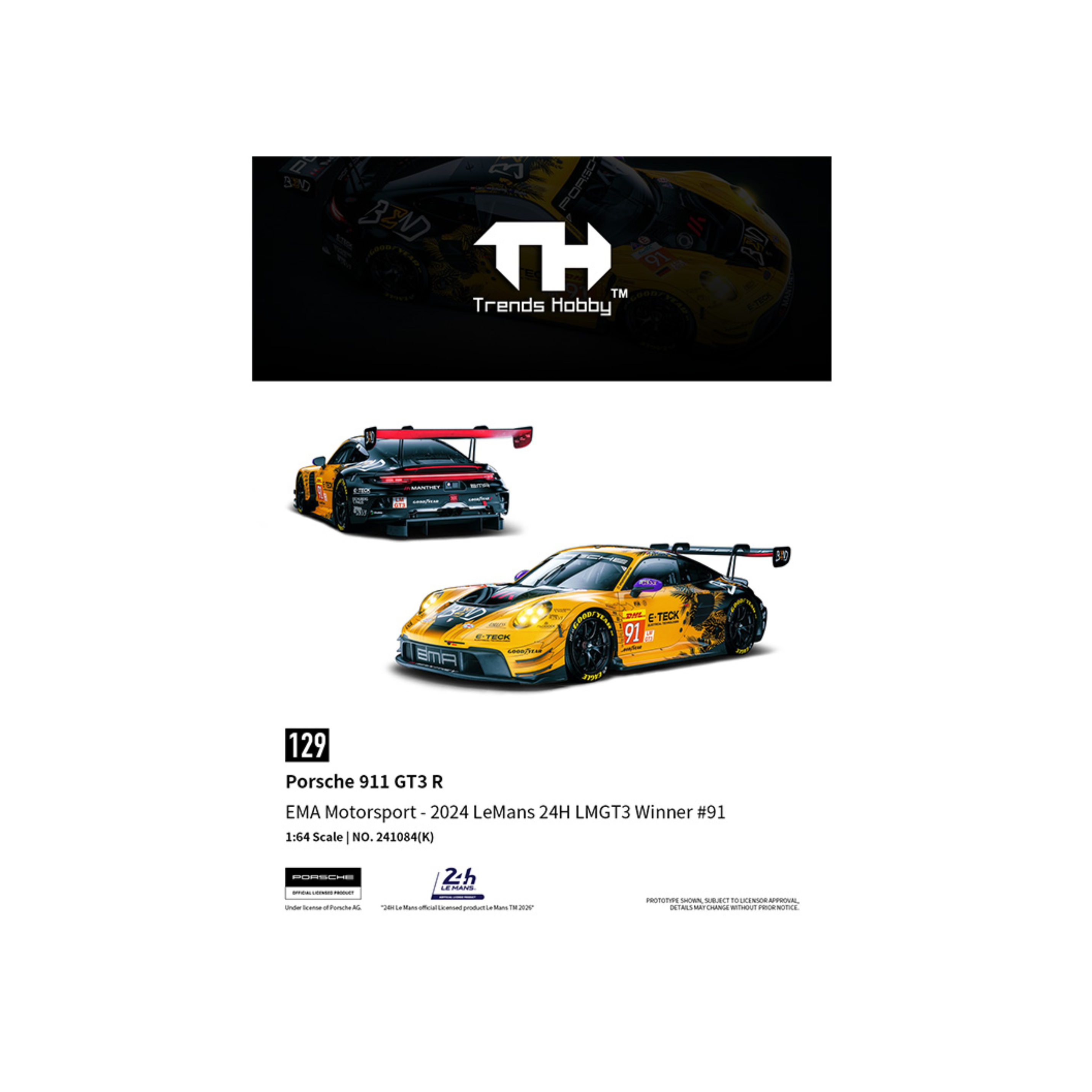 Trends Hobby Porsche 911 GT3 R – EMA Motorsport – LeMans 24Hrs 2024 #91 (Preorder)