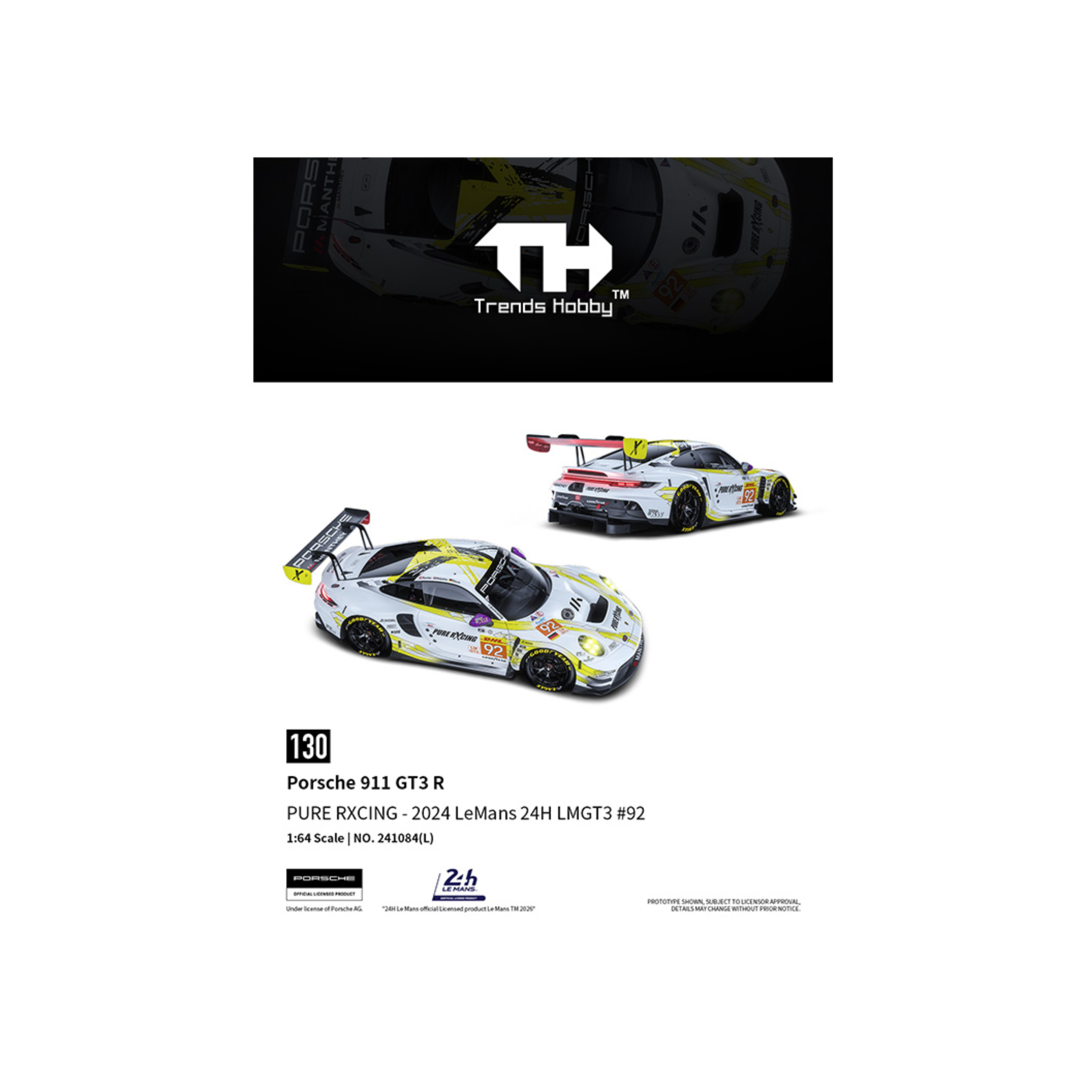 Trends Hobby Porsche 911 GT3 R – PURE RXCING – LeMans 24Hrs 2024 #92 (Preorder)