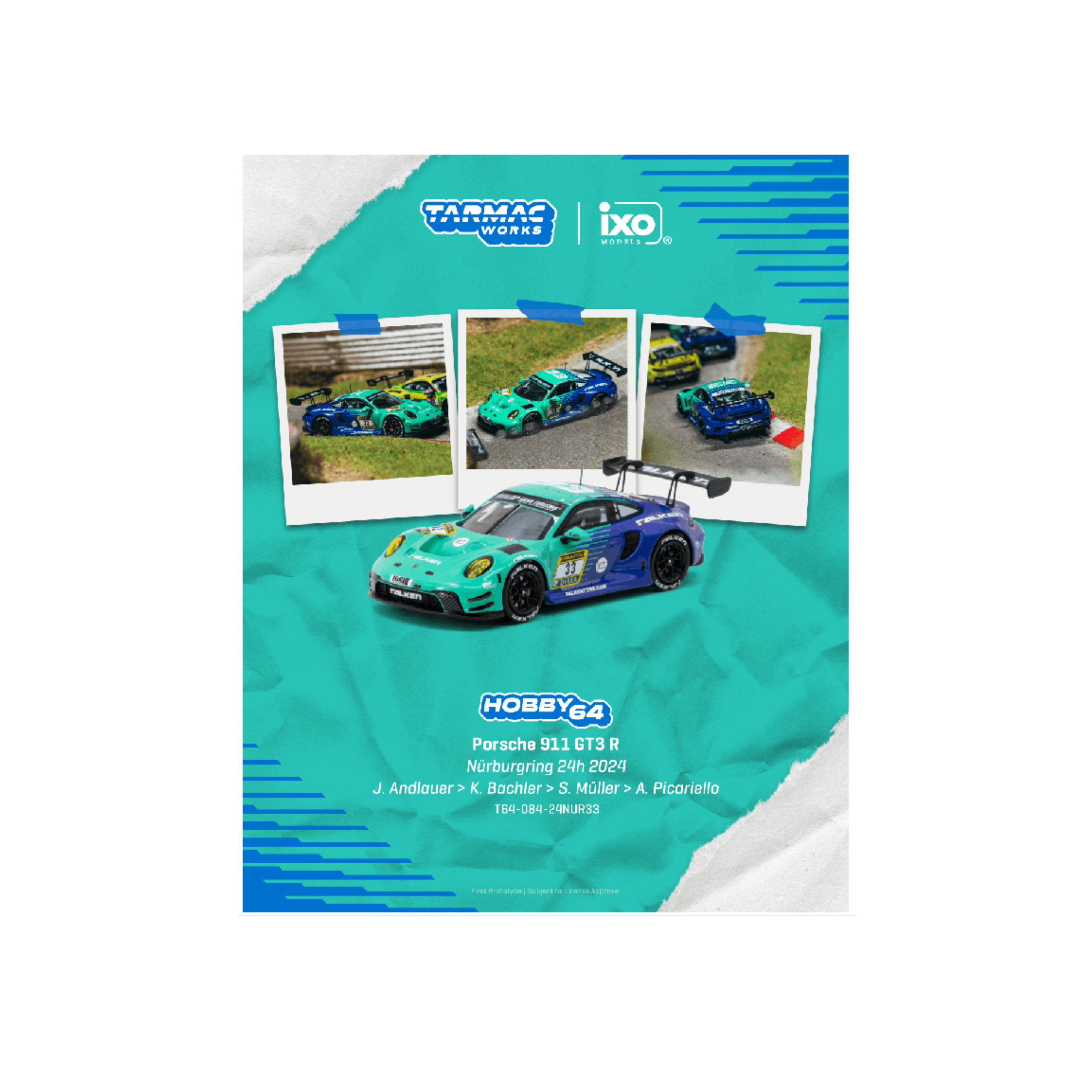 Tarmac Works Porsche 911 GT3 R Nürburgring 24 Hrs 2024 Julien Andlauer / Klaus Bachler / Sven Müller / Alessio Picariello - Hobby64 (Preorder)