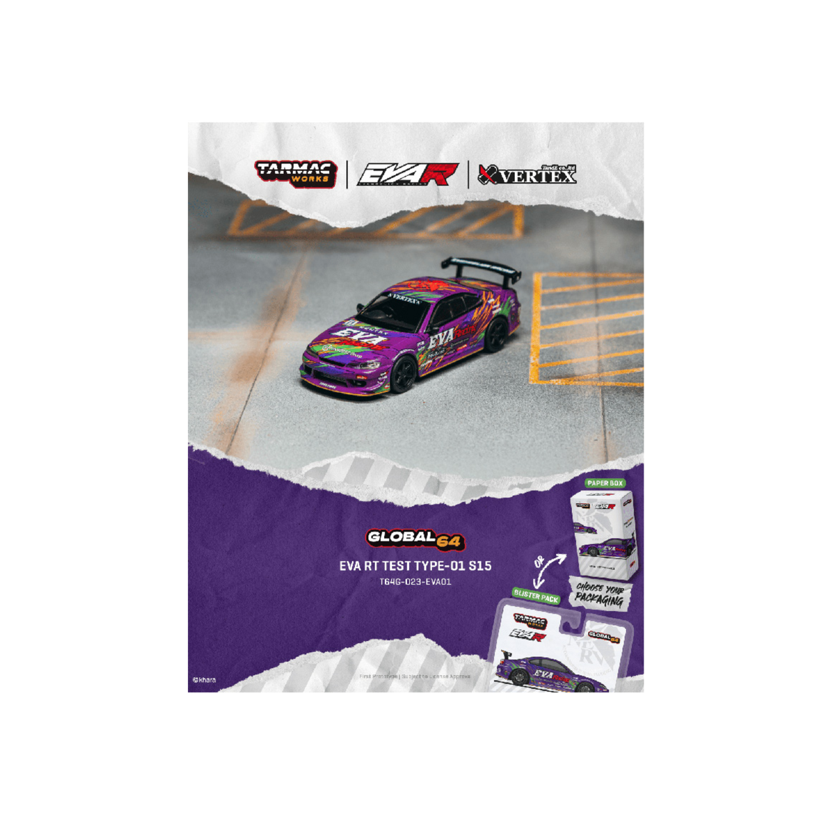 Tarmac Works EVA RT TEST TYPE-01 S15 – Global64 – Limited Edition (Preorder)