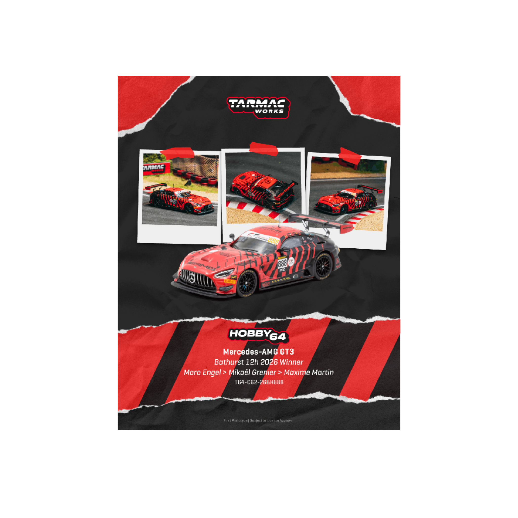 Tarmac Works Mercedes-AMG GT3 Bathurst 12h 2026 Winner Maro Engel / Mikaël Grenier / Maxime Martin – Hobby64 (Preorder)