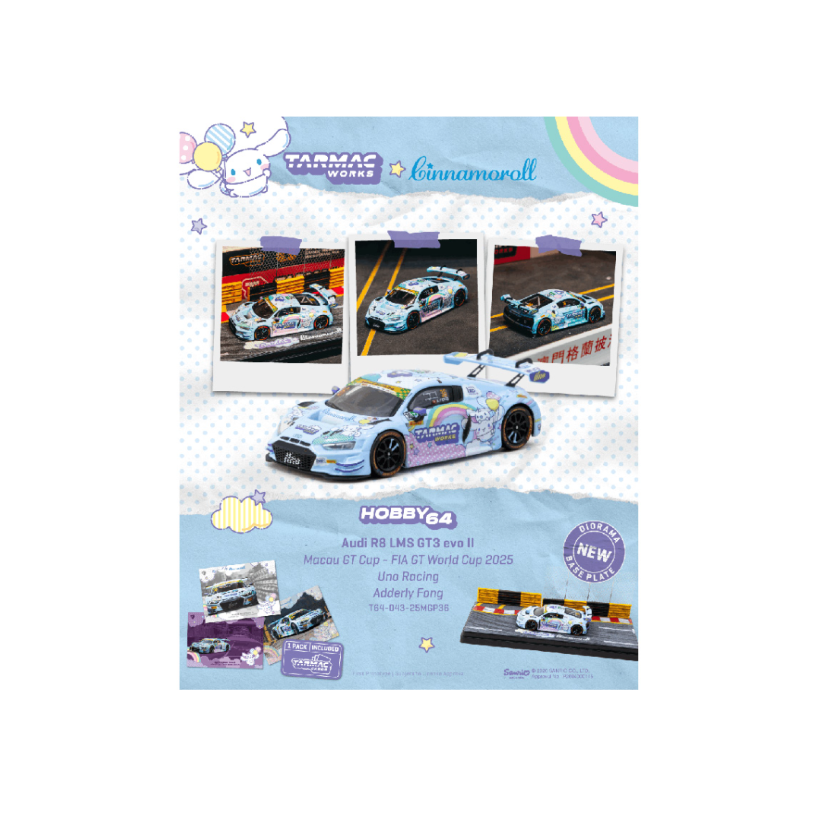 Tarmac Works Audi R8 LMS GT3 evo II Macau GT Cup – FIA GT World Cup 2025 Uno Racing Adderly Fong Model Car + Trading Cards Combo Set – Hobby64 (Preorder)