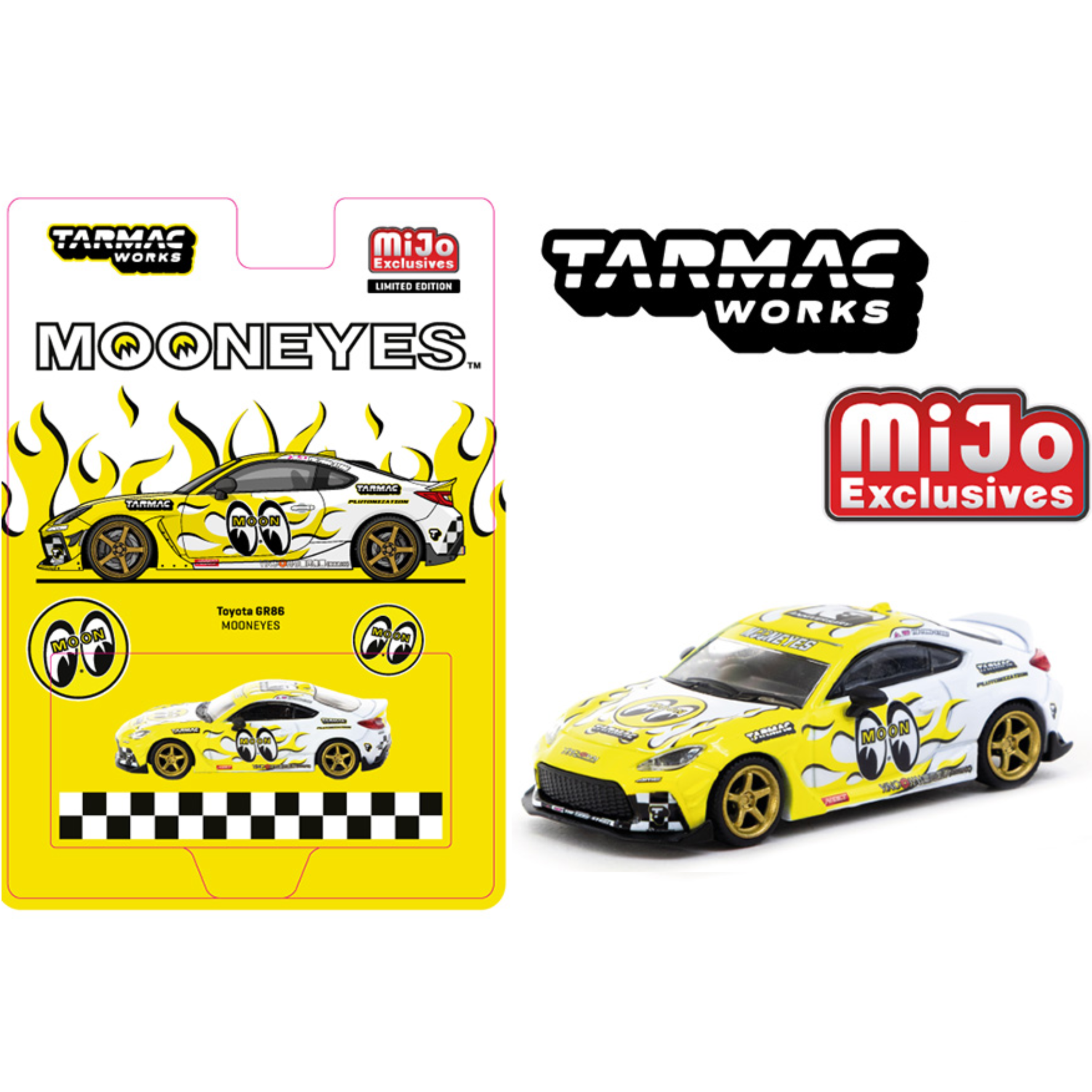 Tarmac Works Toyota GR86 MOONEYES – Yellow – Global64 – MiJo Exclusives Limited Edition