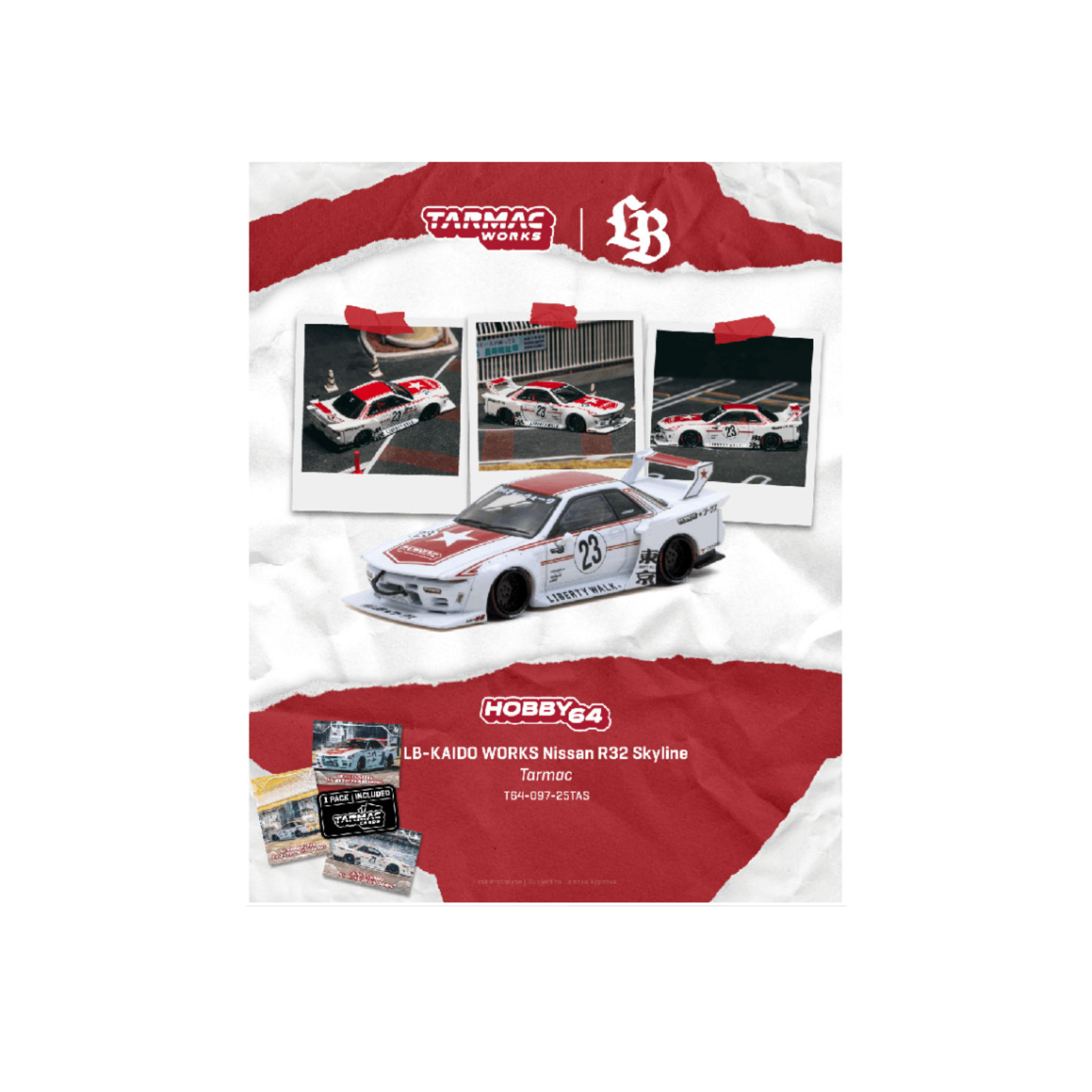 Tarmac Works LB-Kaido Works Nissan R32 Skyline Tarmac Model Car + Trading Cards Combo Set- Hobby64 (Preorder)