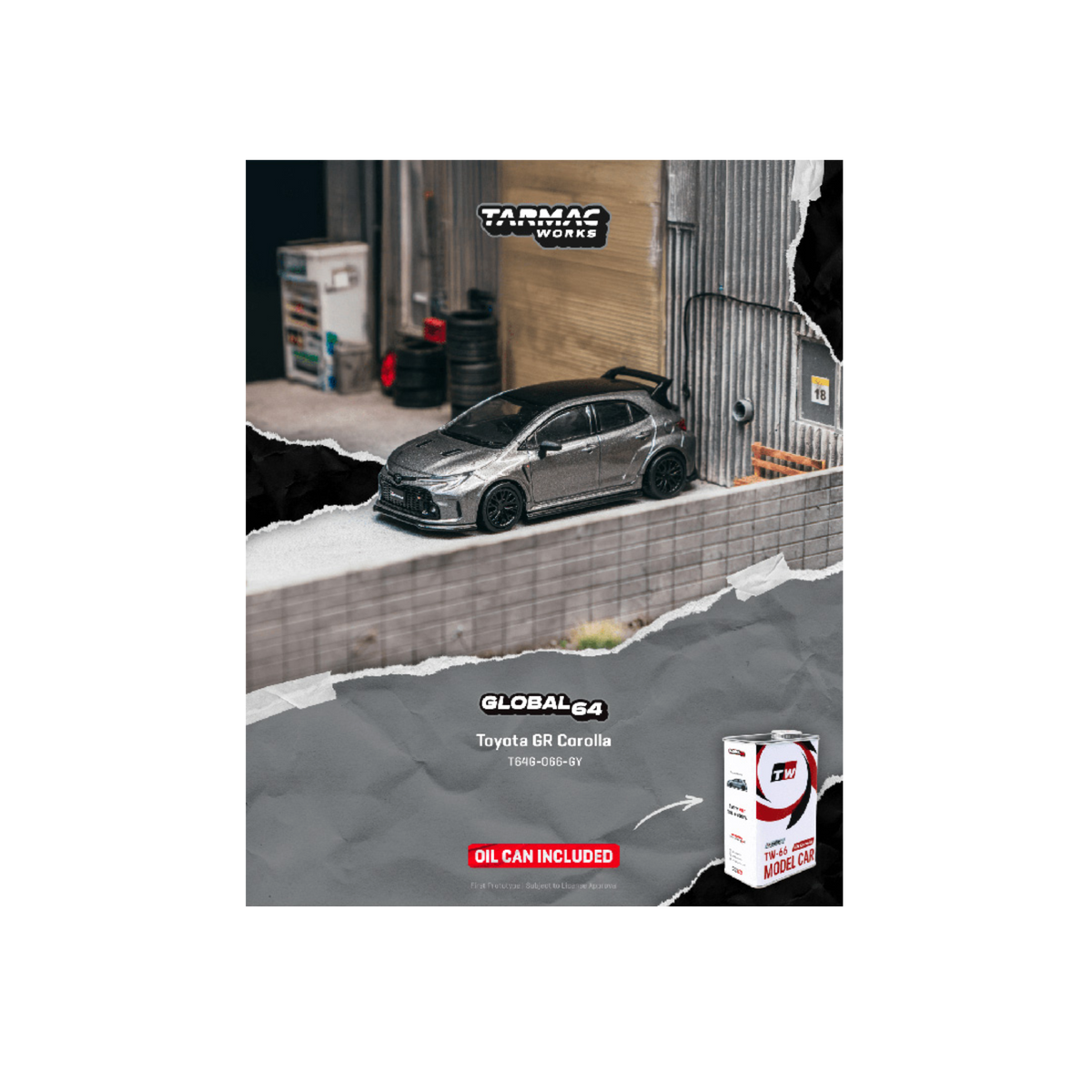 Tarmac Works Toyota GR Corolla with Oil Can – Grey
