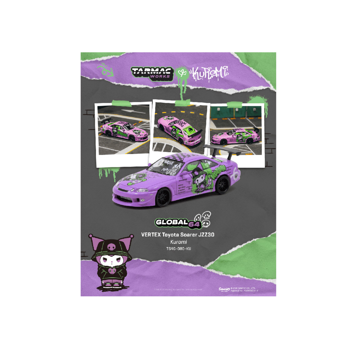 Tarmac Works VERTEX Toyota Soarer JZZ30 Kuromi Sanrio – Global64 – Limited Edition (Preorder)